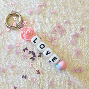 Keychain - LOVE - Pink, White, Light Blue & Green